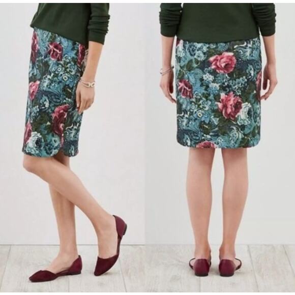 NEW J. Jill Ponte Stretch Floral Work Skirt Petite Small Green Blue Pink Rose - Picture 14 of 14